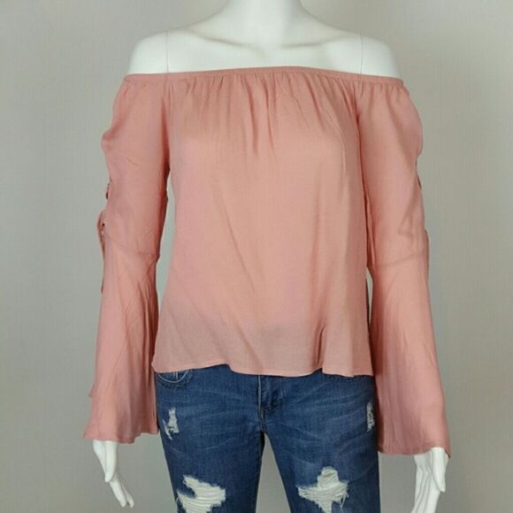 OFF SHOULDER TOP PULLOVER  LACE UP BELL SLEEVE Fairy Core - Picture 6 of 6